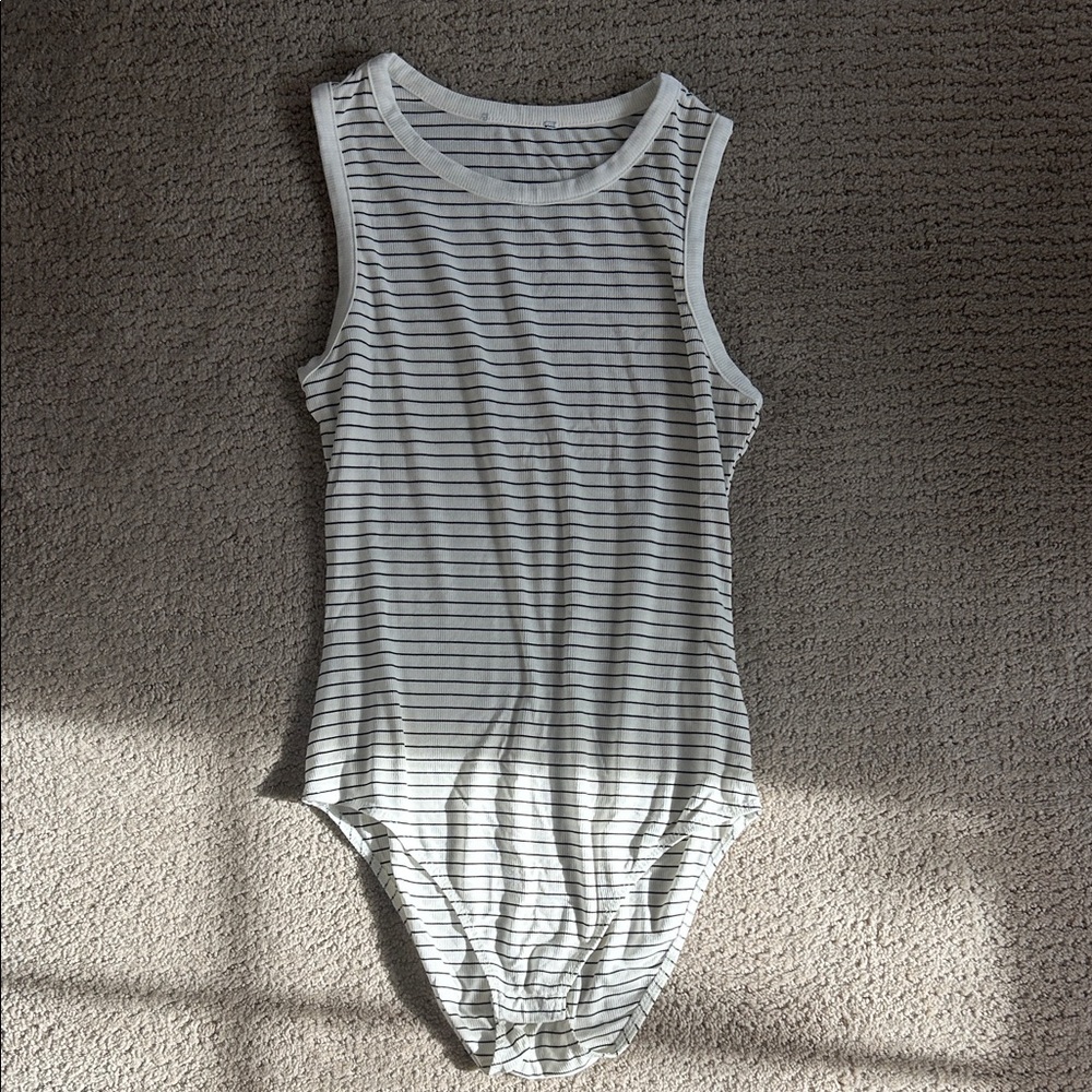 Striped White and Black One-Piece Bodysuit